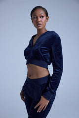 TAYLOR VELOUR FITTED ZIP UP IN NAVY