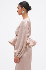 ELEGANT PEPLUM TIE FRONT BLOUSE