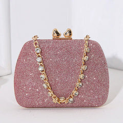 Small Love Rhinestone Dinner Bag – Portable Crossbody Small Square Clutch for Celebrity Banquets