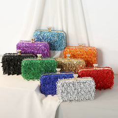 Colorful Ruffled Clutch Bag – Diamond-Embellished Evening Bag for Women, Available in Multiple Colors