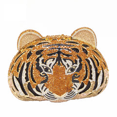 Tiger Rhinestone Bag, High-End Hollow Metal Crystal Dinner Bag, Handmade Diamond Bag, Tiger Head Handbag For Women