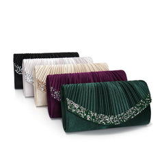 Satin Pleated Rhinestone Evening Clutch for Women – Wedding & Banquet Shoulder Bag