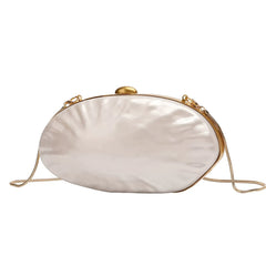 Elegant Pearl White Oval Evening Clutch – Gold Chain Shoulder Bag for Women