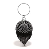 Sparkling Rhinestone Round Tassel Evening Bag – Fashionable and Elegant Women's Clutch Tote for Dressy Occasions