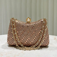 Diamond-Detail Evening Bag for Wedding and Banquet with Messenger Strap