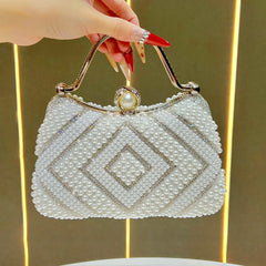 Light Luxury Pearl Evening Handbag with Diamond Detail and Crossbody Strap