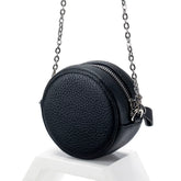 New Genuine Leather Round Mini Chain Shoulder Crossbody Bag – Women’s First Layer Cowhide Portable Powder Storage Bag