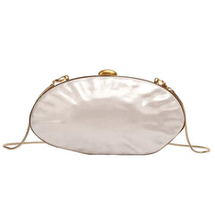 Elegant Pearl White Oval Evening Clutch – Gold Chain Shoulder Bag for Women