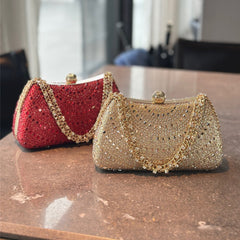 Diamond-Detail Handheld Bridal Clutch for Wedding, Dinner, and Banquet