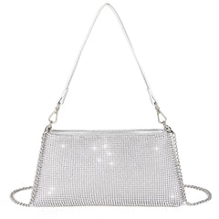 Crystal Rhinestone Evening Bag – Metallic Chain Strap Clutch for Women (Multiple Colors)