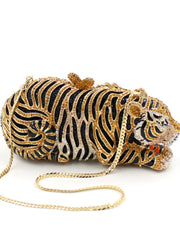 Tiger Rhinestone Bag, High-End Hollow Metal Crystal Dinner Bag, Handmade Diamond Bag, Tiger Head Handbag For Women