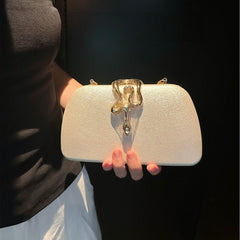 Snake Lock Evening Clutch Bag with Chain Strap for Party and Banquet
