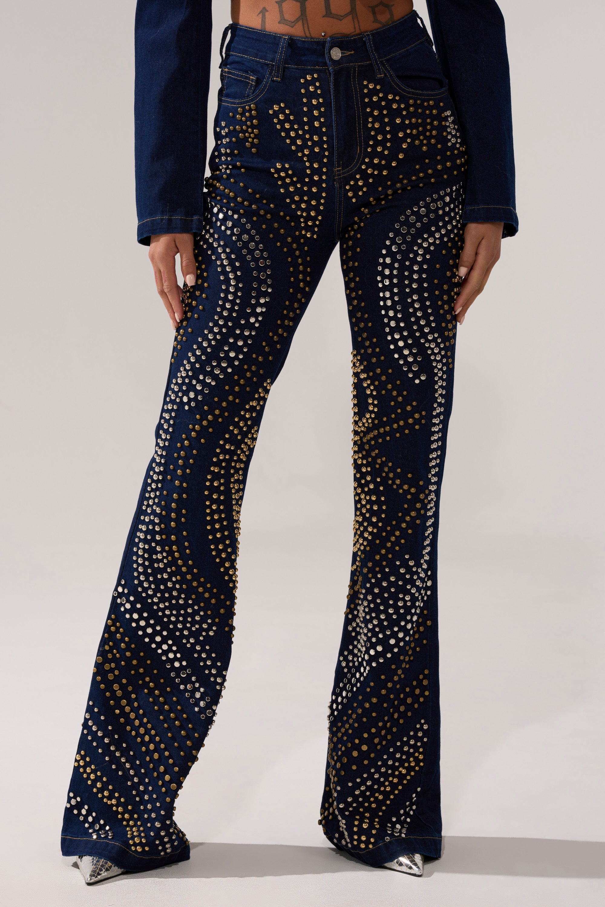 CHEYENNE STUDDED FLARE DENIM