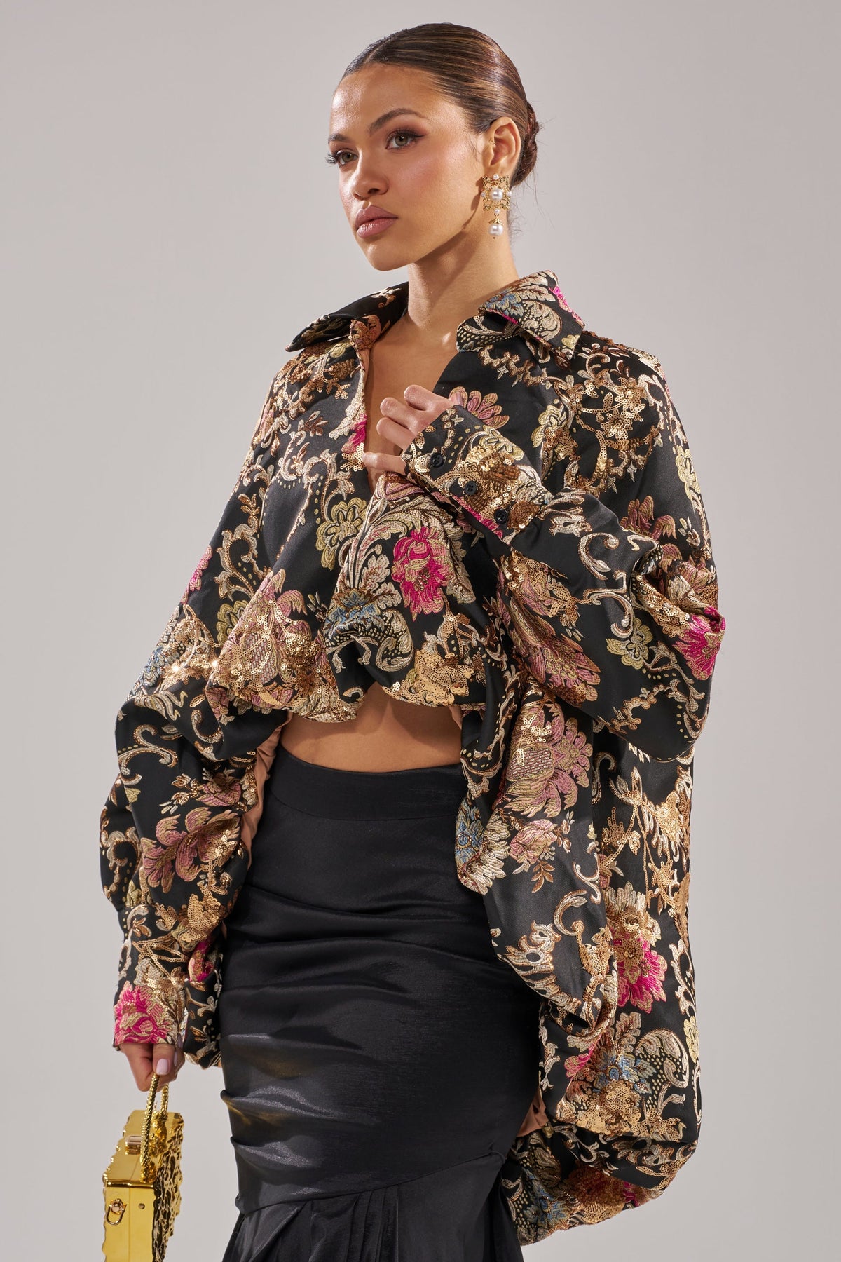 HIGH SOCIETY HIGH LOW BROCADE BLOUSE