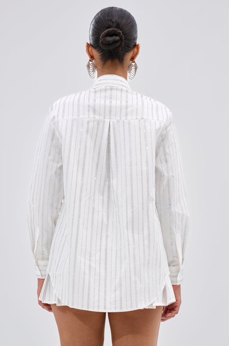 ONTO THE NEXT EMBELLISHED BUTTON DOWN TOP IN WHITE