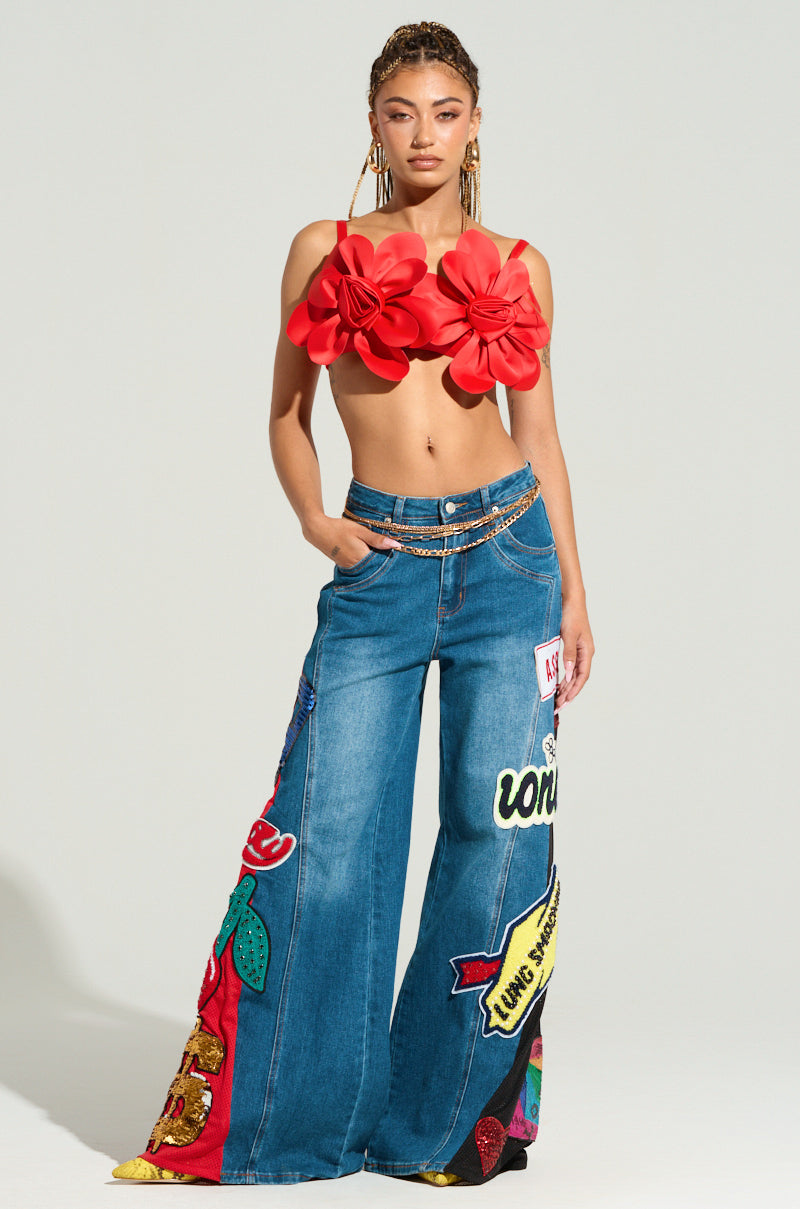 NOT SORRY PATCHWORK DENIM JEANS