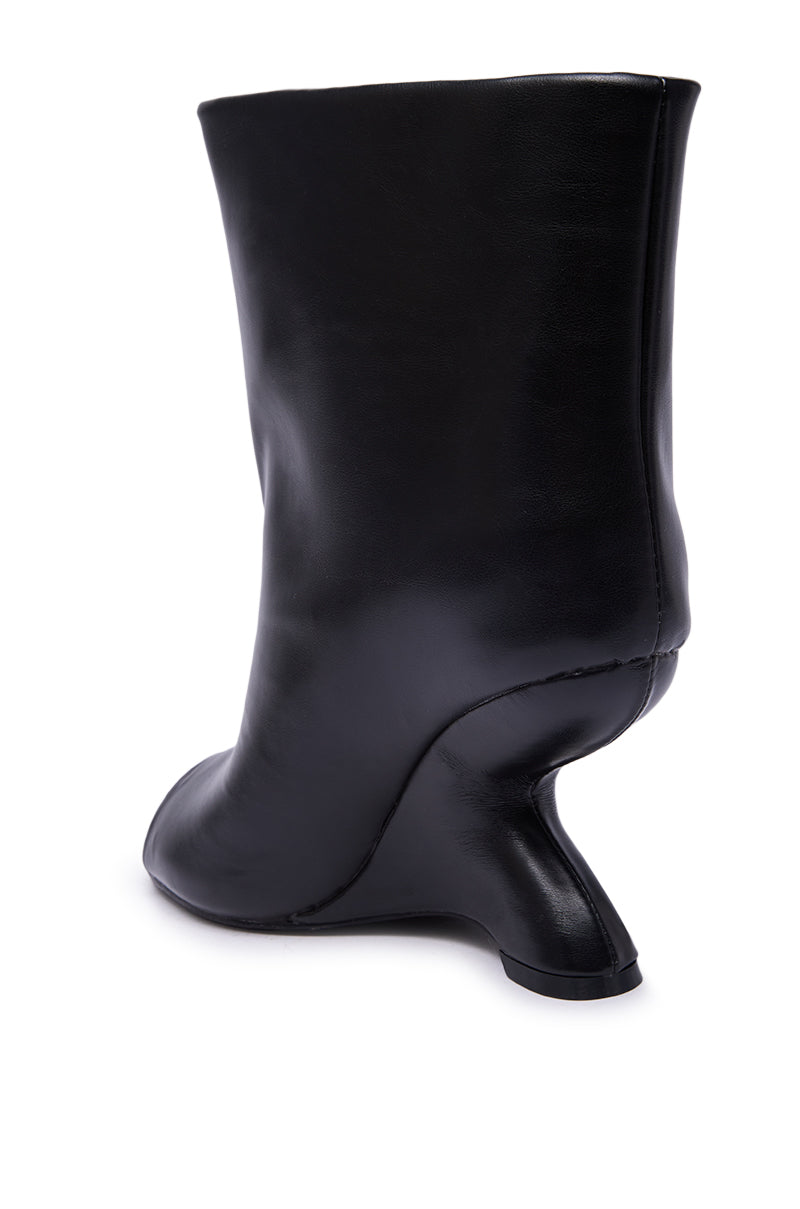 AZALEA WANG FAOI BLACK INVERTED WEDGE OPEN-TOE BOOTIE