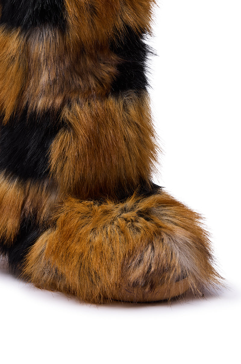 AZALEA WANG FENNEC MULTI PATCH WORK FUR KNEE HIGH BOOT