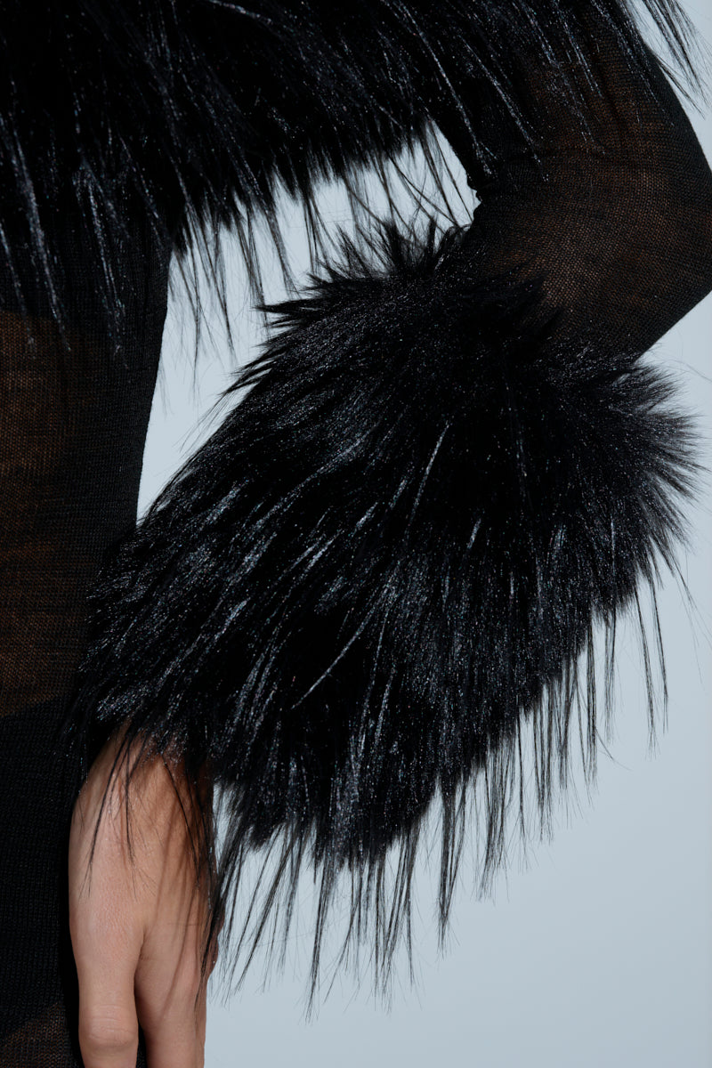 STAR OF THE SHOW FUR MINI DRESS