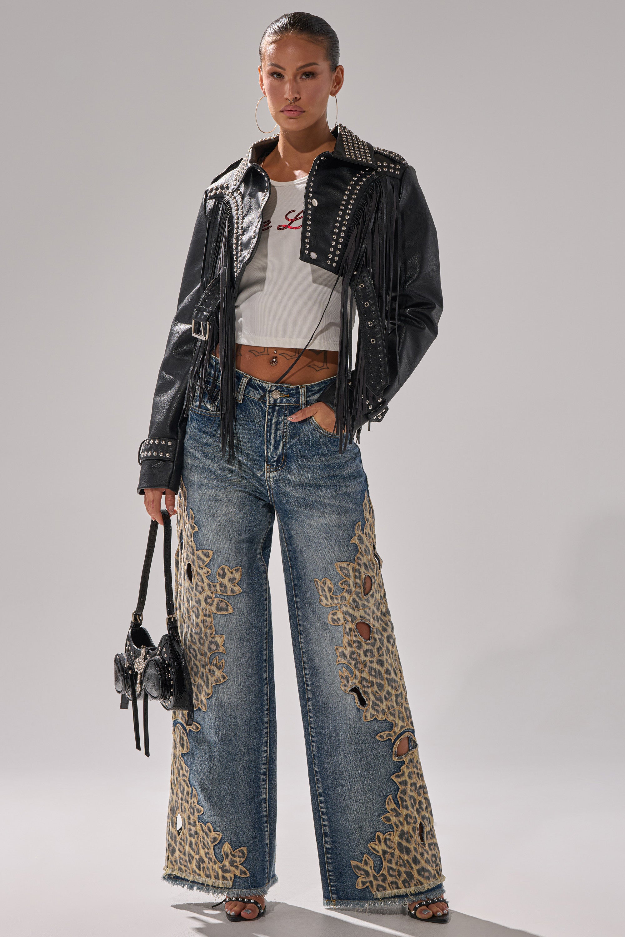 AMIGAS CHEETAH PRINT WIDE LEG PANT