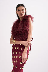 TARA FAUX FUR HALTER TOP