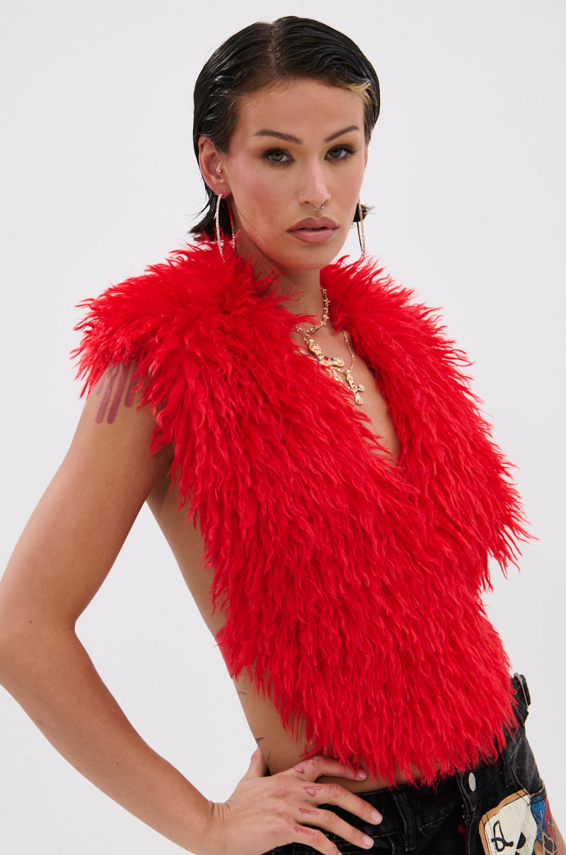 CARLA FAUX FUR HALTER TOP