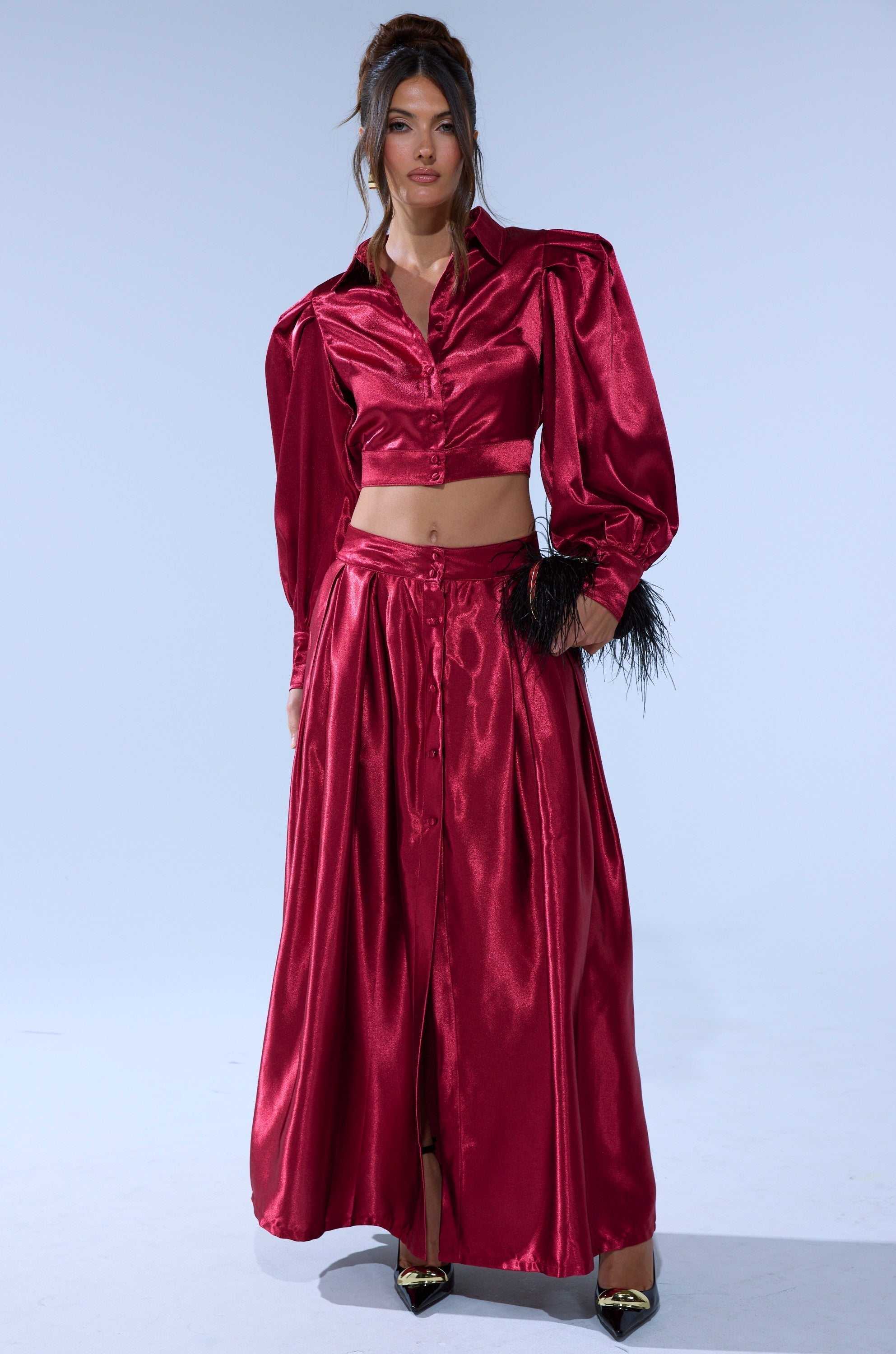CANDICE OPEN BACK SATIN BUTTON DOWN SHIRT