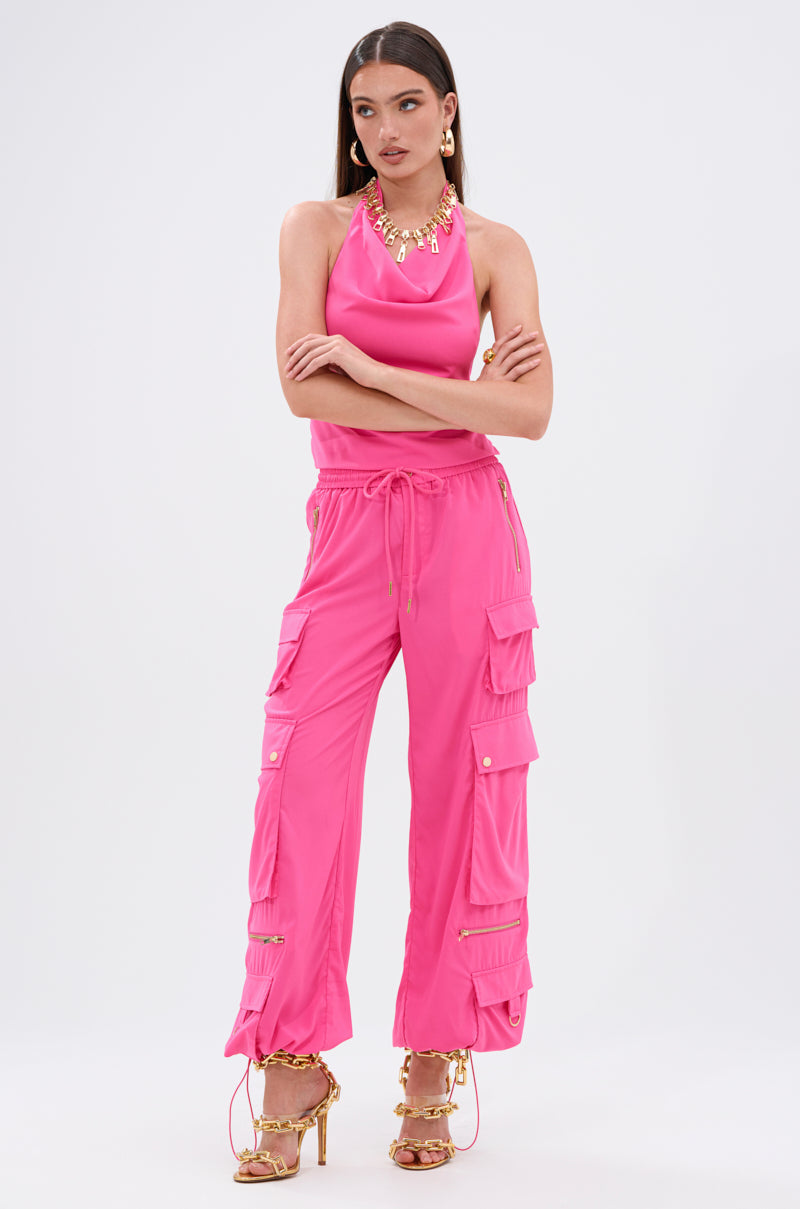 UP TO NO GOOD HALTER BLOUSE IN PINK