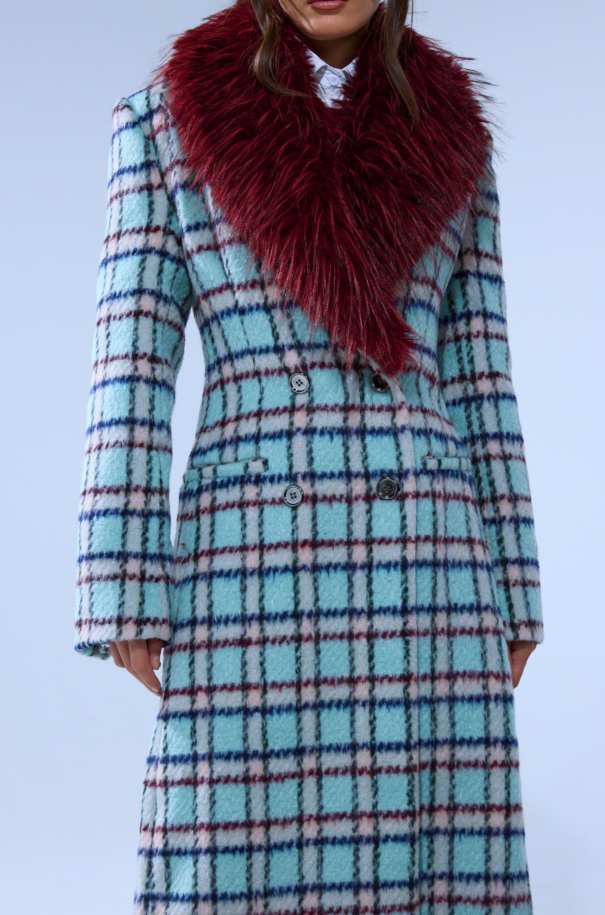 TEA FOR TWO FUR TRIM TRENCH IN BLUE