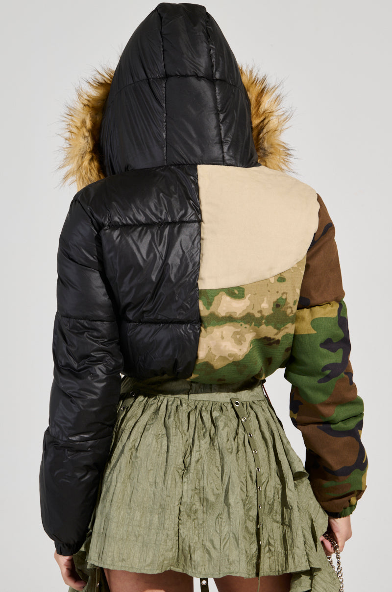 BENDITA CROPPED PATCHWORK PUFFER