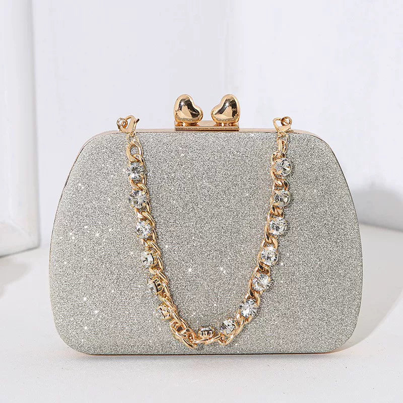 Small Love Rhinestone Dinner Bag – Portable Crossbody Small Square Clutch for Celebrity Banquets