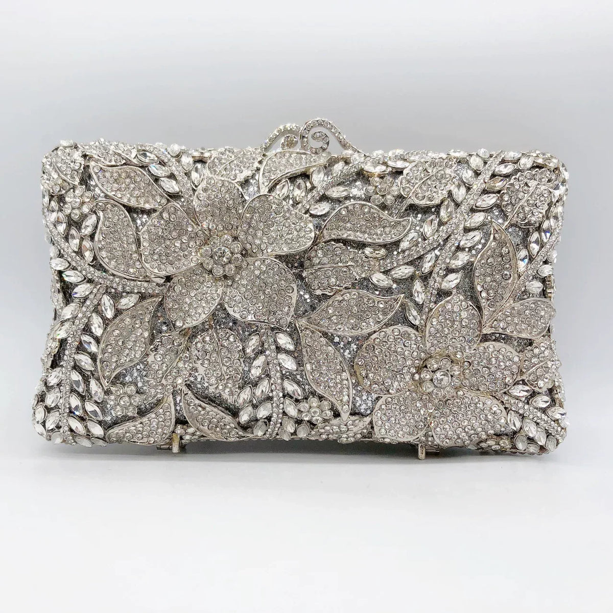 Floral Rhinestone Evening Clutch for Women – Bridal Wedding & Banquet Handbag