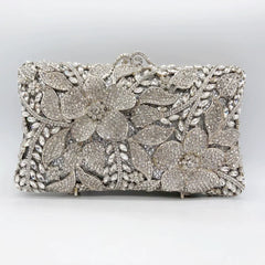 Floral Rhinestone Evening Clutch for Women – Bridal Wedding & Banquet Handbag