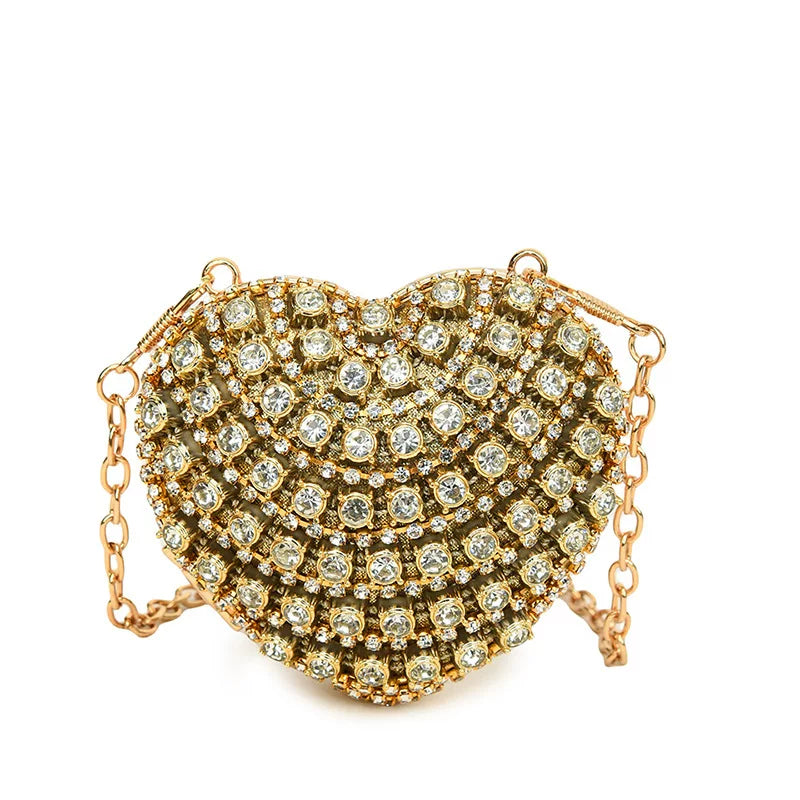 Heart-Shaped Rhinestone Evening Bag for Women – Shoulder & Crossbody Party Clutch