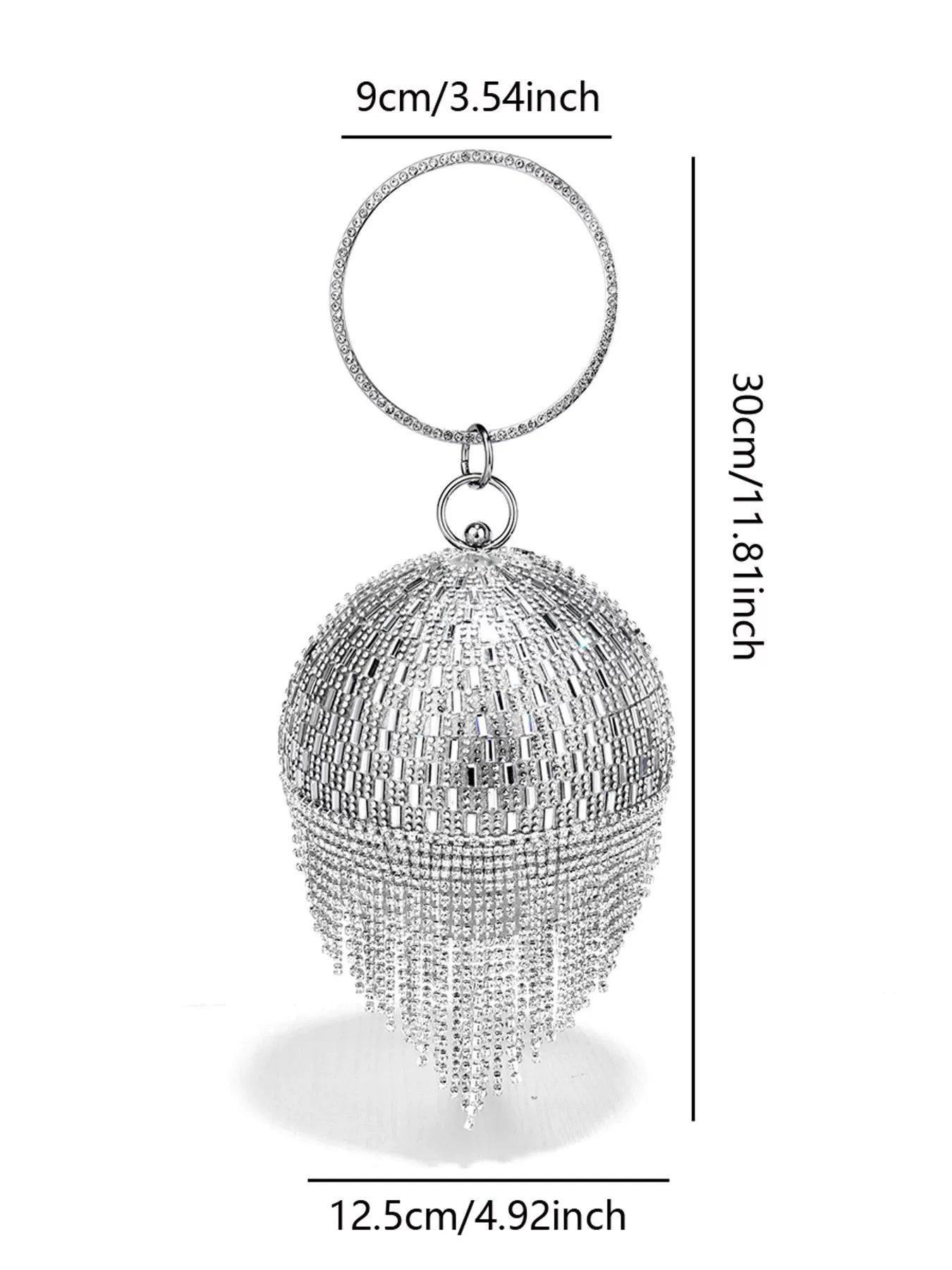 Sparkling Rhinestone Round Tassel Evening Bag – Fashionable and Elegant Women's Clutch Tote for Dressy Occasions