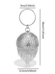 Sparkling Rhinestone Round Tassel Evening Bag – Fashionable and Elegant Women's Clutch Tote for Dressy Occasions