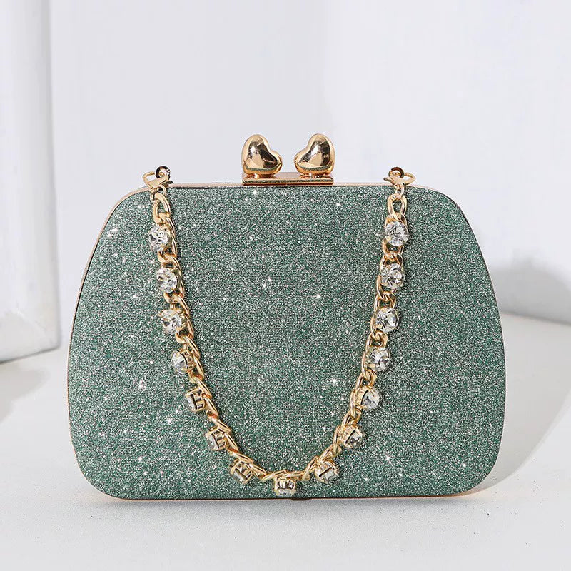 Small Love Rhinestone Dinner Bag – Portable Crossbody Small Square Clutch for Celebrity Banquets