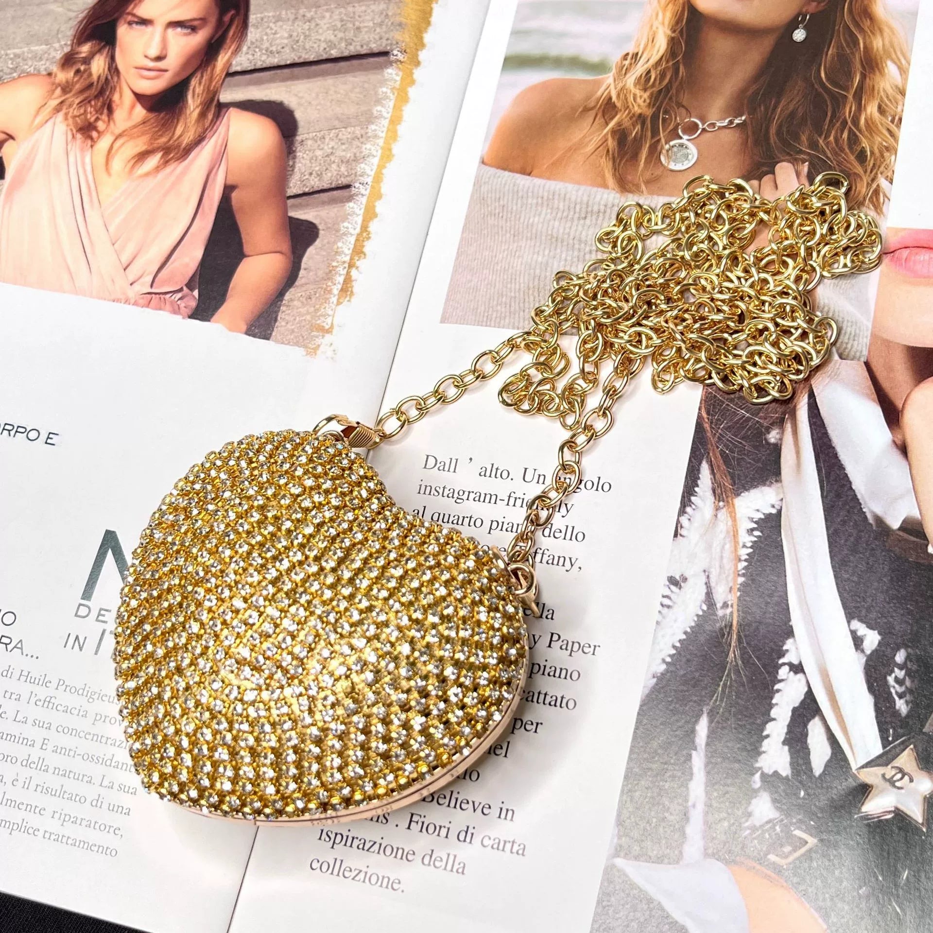 Heart-Shaped Rhinestone Evening Bag for Women – Shoulder & Crossbody Party Clutch