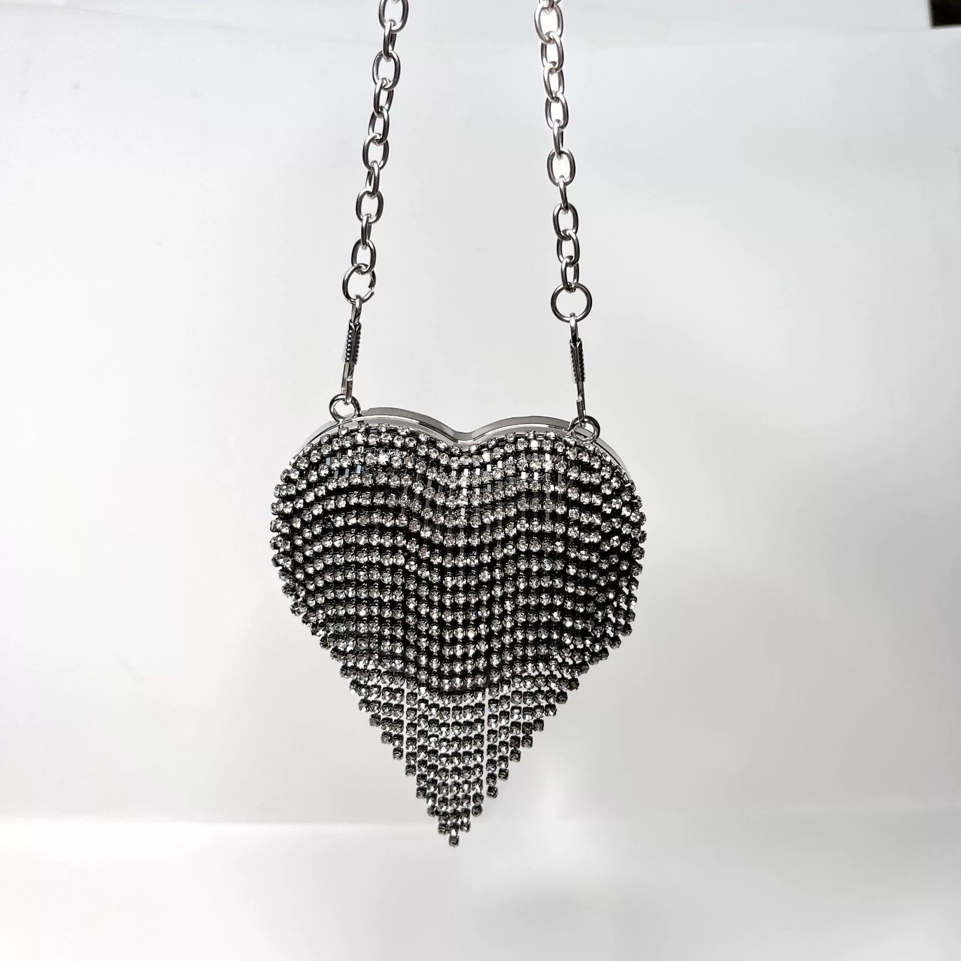 Heart-Shaped Rhinestone Evening Bag for Women – Shoulder & Crossbody Party Clutch
