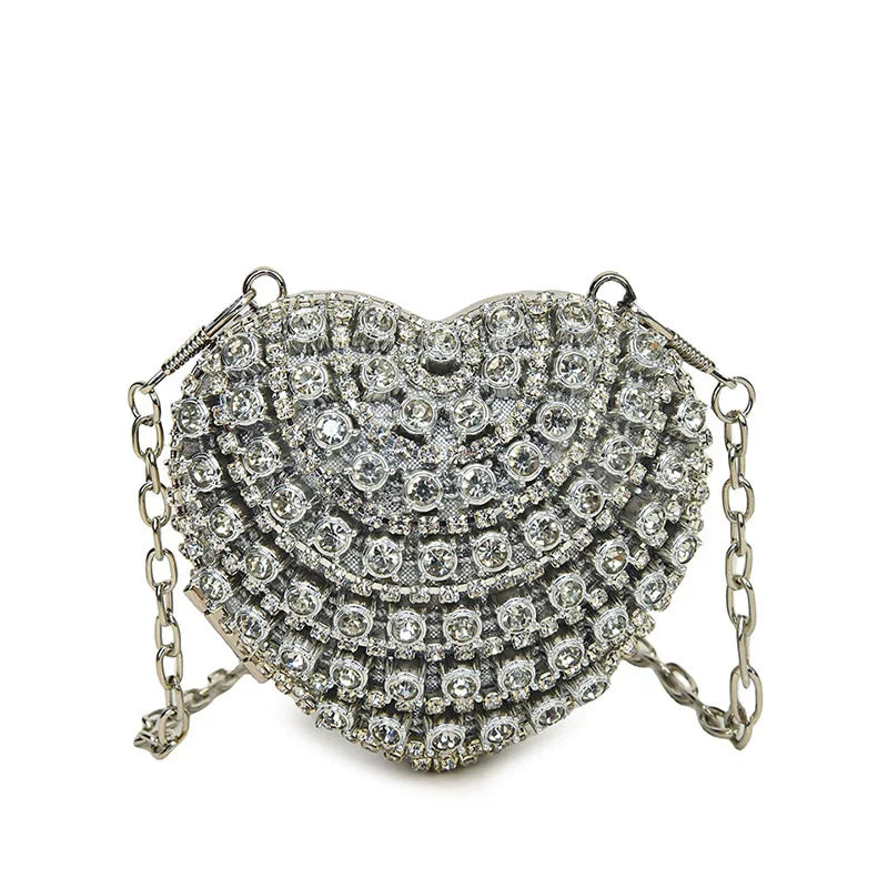Heart-Shaped Rhinestone Evening Bag for Women – Shoulder & Crossbody Party Clutch