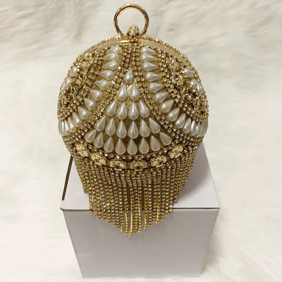 Cheongsam Round Rhinestone Evening Bag Fresh Plaid Chain Fashion Handbag Sweet Ladies Diamond Banquet Bag
