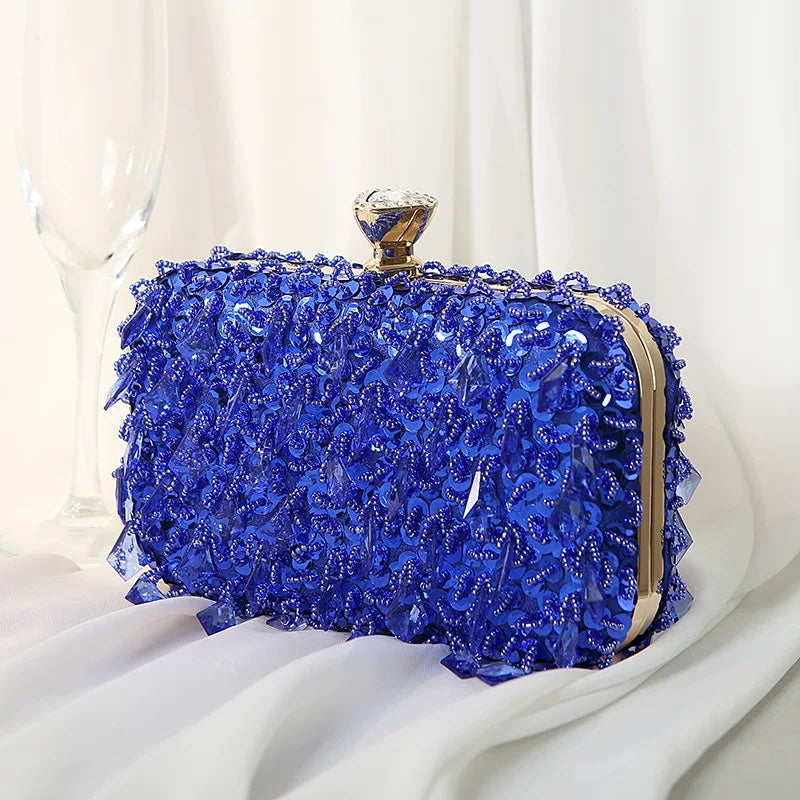 Colorful Ruffled Clutch Bag – Diamond-Embellished Evening Bag for Women, Available in Multiple Colors