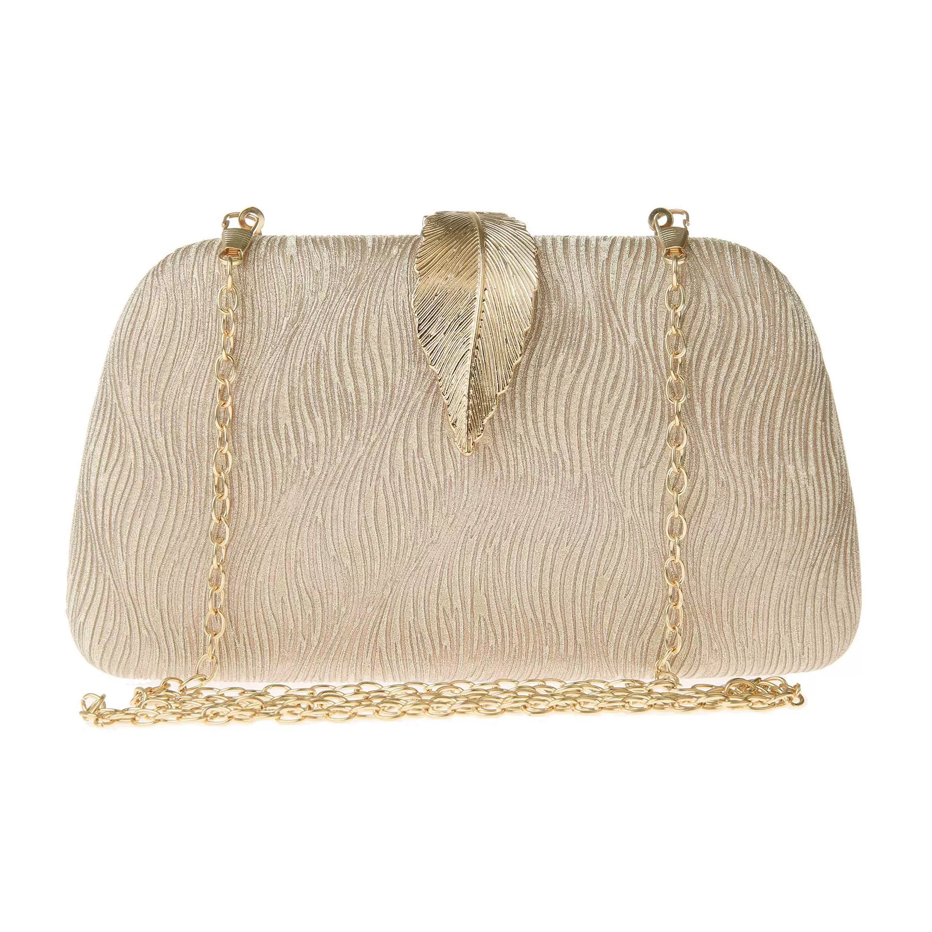 New Fashion Simple Leaf Clutch – Glitter Fabric Banquet Dinner Bag, Small Square Wedding Bag