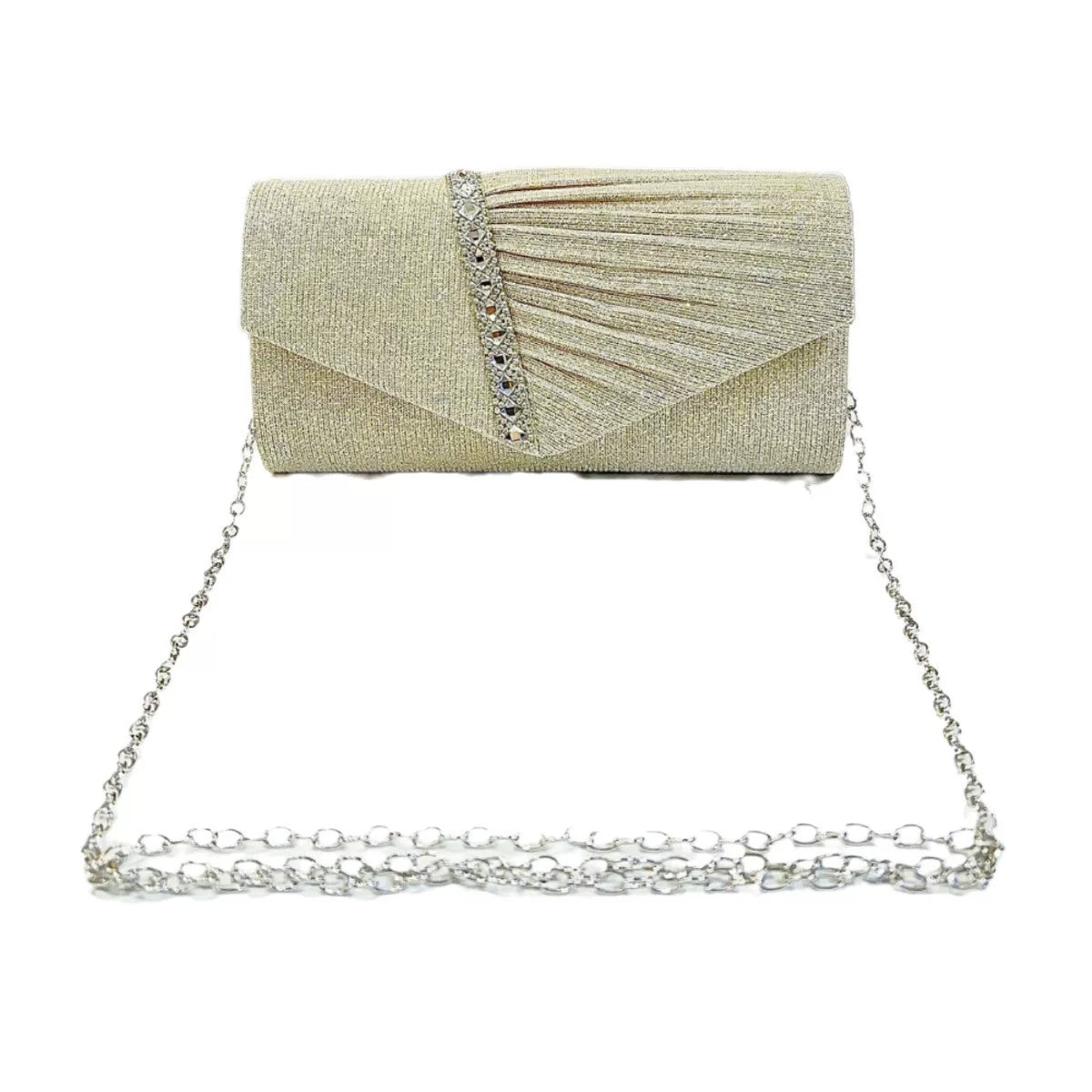 Rhinestone Pleated Evening Clutch Bag for Women – Small Envelope Handbag for Formal Events
