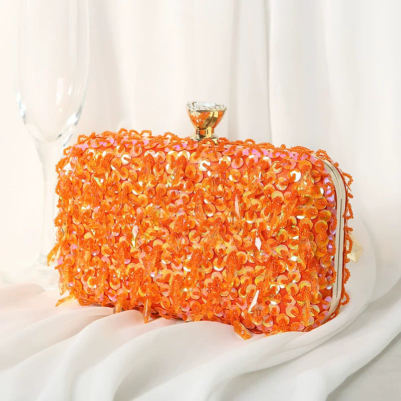 Colorful Ruffled Clutch Bag – Diamond-Embellished Evening Bag for Women, Available in Multiple Colors