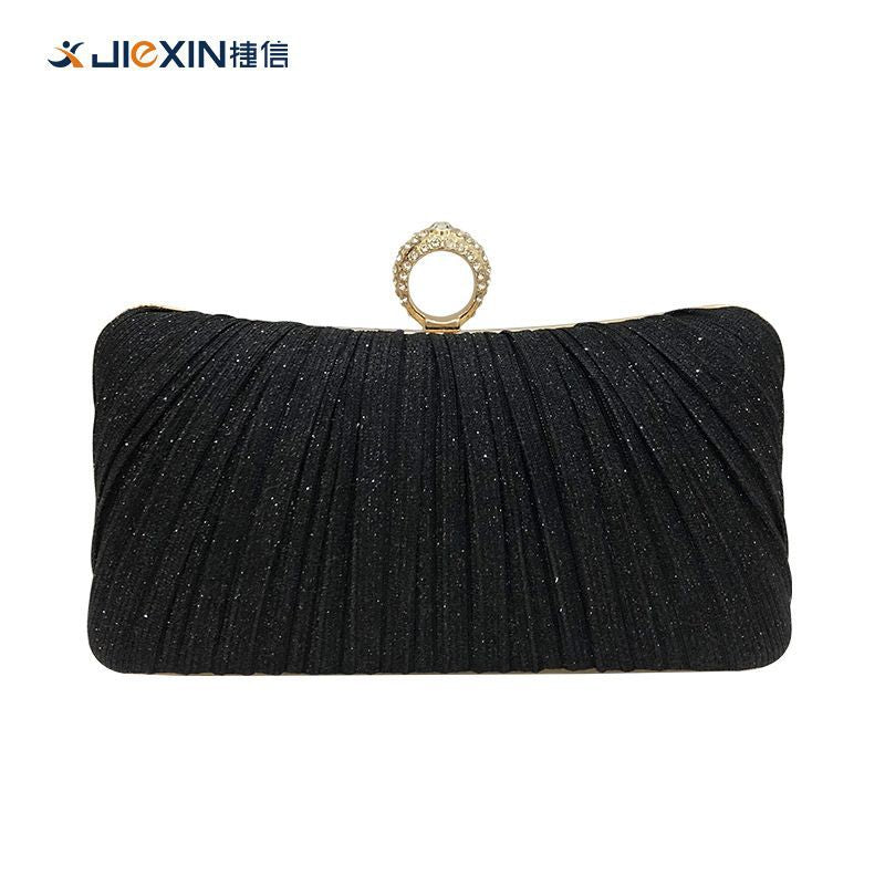Elegant Pleated Glitter Evening Clutch – Ring Handle Formal Party Bag for Women (Multiple Colors)