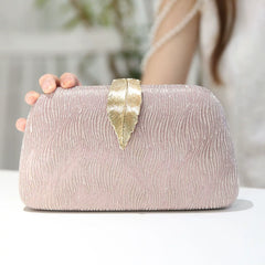New Fashion Simple Leaf Clutch – Glitter Fabric Banquet Dinner Bag, Small Square Wedding Bag