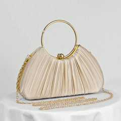 Elegant Pleated Evening Bag – Gold Ring Handle Clutch for Women
