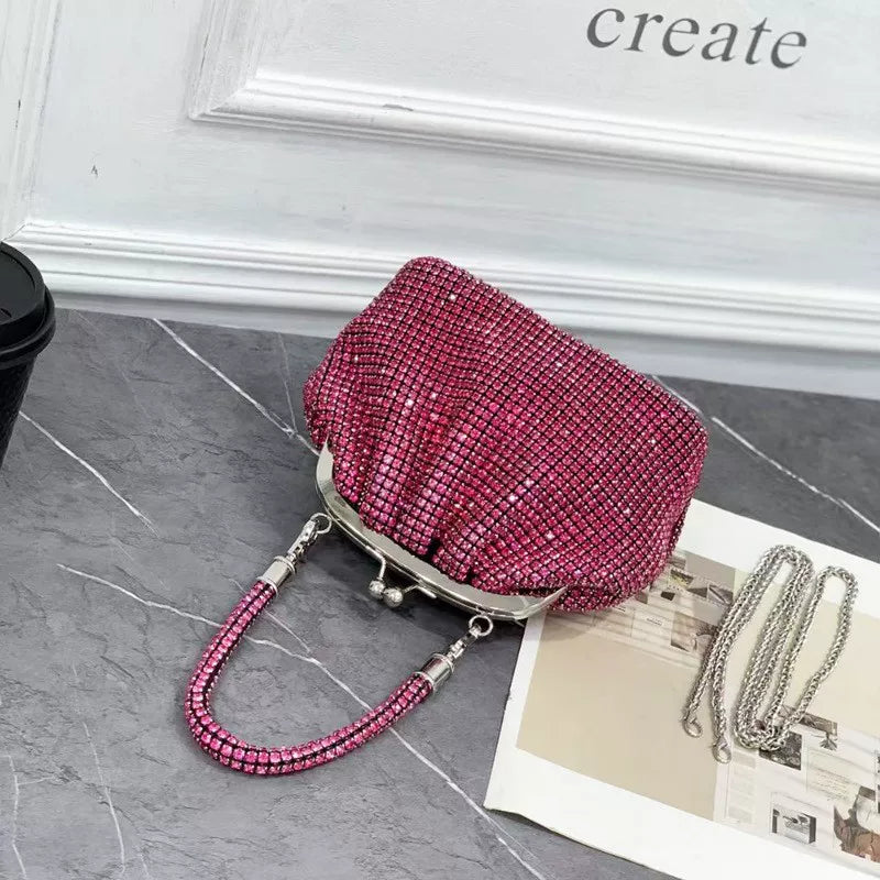 Rhinestone Dumpling Clutch Bag for Women – Handheld, Underarm or Crossbody Evening Bag