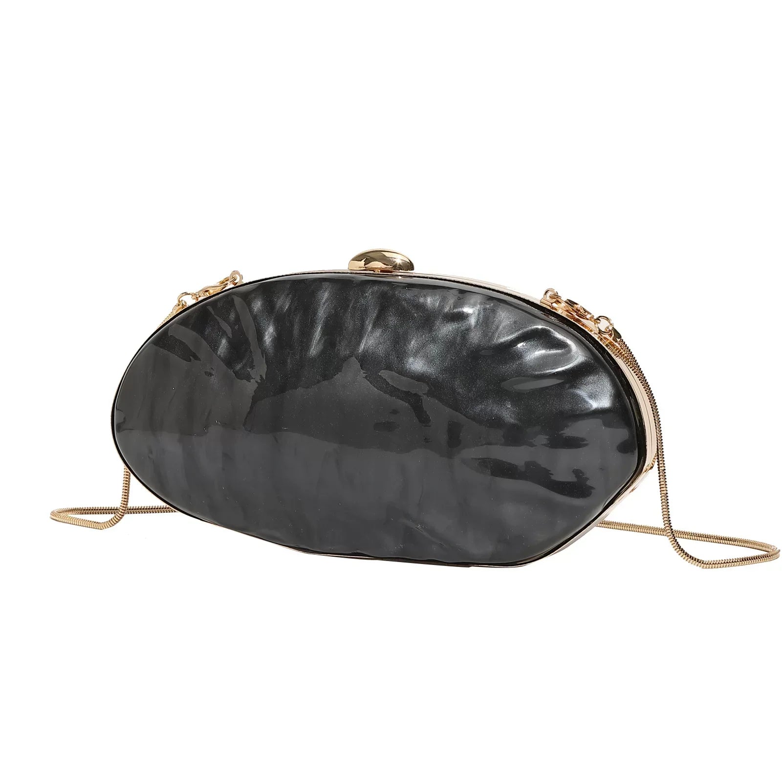 Elegant Pearl White Oval Evening Clutch – Gold Chain Shoulder Bag for Women